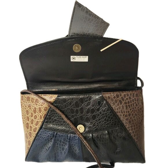 Vintage Rivage Patchwork  Exotic Frog Skin Design Crossbody/Shoulde - Picture 5 of 11